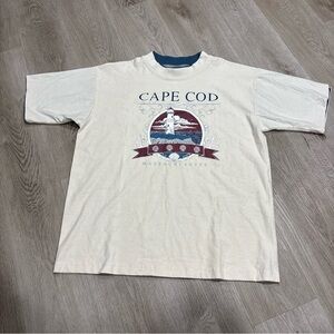 VTG MASSACHUSETTS CAPE COD TOURIST SHIRT 2-TONE White Blue MENS XL Made In USA